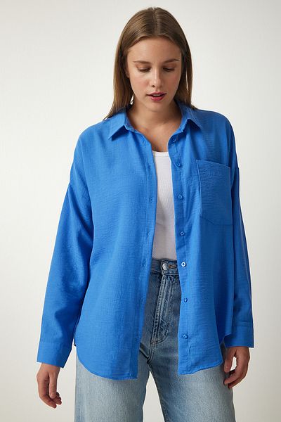 Lovelyİstanbul Cămașă Ayrobin oversize din in albastru - Ldd0009