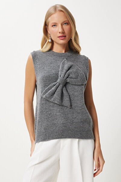 Lovelyİstanbul Anthracite Lpf0049 - Bow Knitwear Sweater