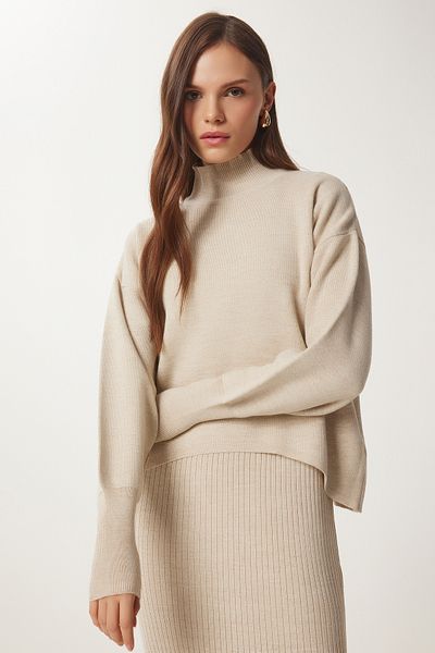 Lovelyİstanbul Beige Corded Knitwear Sweater Dress - Lkg0003