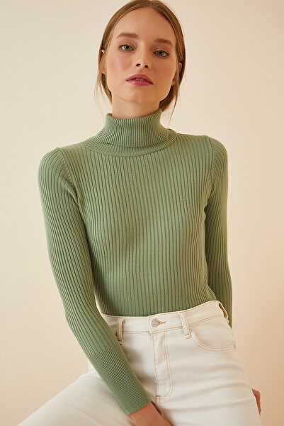 Lovelyİstanbul High-Rise Ribbed Lycra Sweater Green Ldd0033