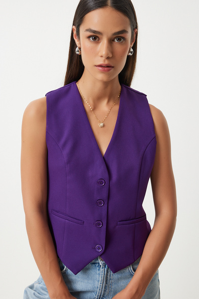Lovelyİstanbul Plum Crop Woven Vest - Sitting on the Body, Lto0003