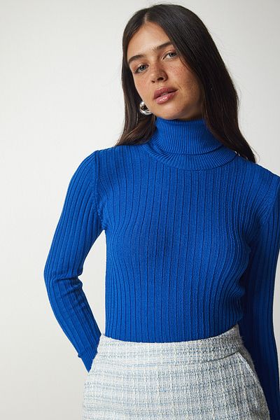Lovelyİstanbul Pulover albastru cu guler cu nervuri - Lbv0029