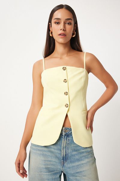 Lovelyİstanbul Light Yellow Straps Woven Vest - Llv0002