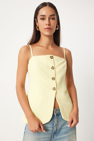 Lovelyİstanbul Light Yellow Straps Woven Vest - Llv0002