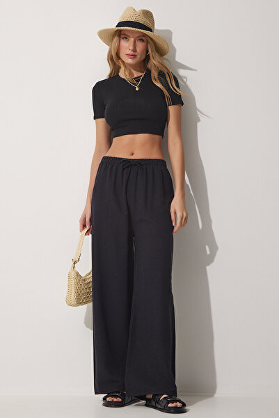Lovelyİstanbul Pantaloni largi din in negru Lbh0006