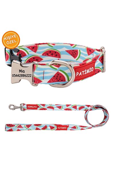 PATİMİO Watermelon Isimli Köpek Tasması Ve Gezdirme Seti, Köpek Künyesi, Köpek Isimlik, Isme Özel Tasma