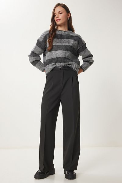 Lovelyİstanbul Wide Leg Masculine Woven Trousers Black Lhg0001