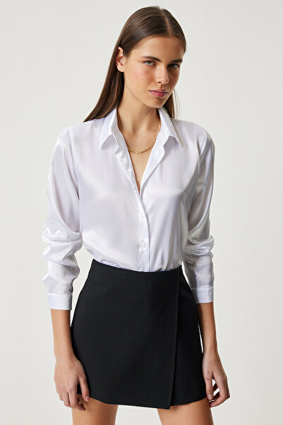 Lovelyİstanbul Bílá saténová košile - Ldd0008