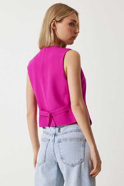 Lovelyİstanbul Body Sitting Crop Woven Vest Fuchsia Lto0003