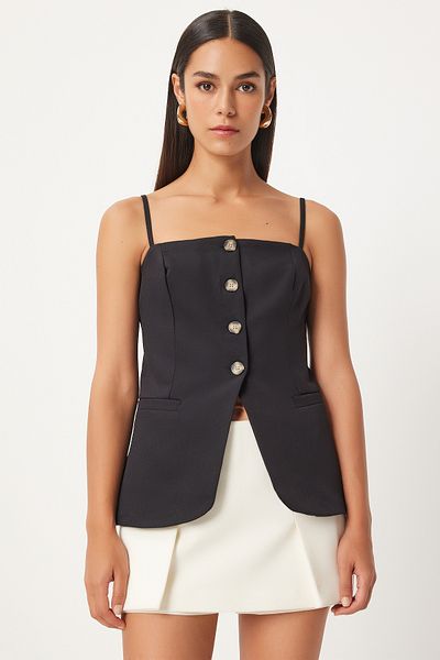 Lovelyİstanbul Black Strappy Woven Vest - Llv0002