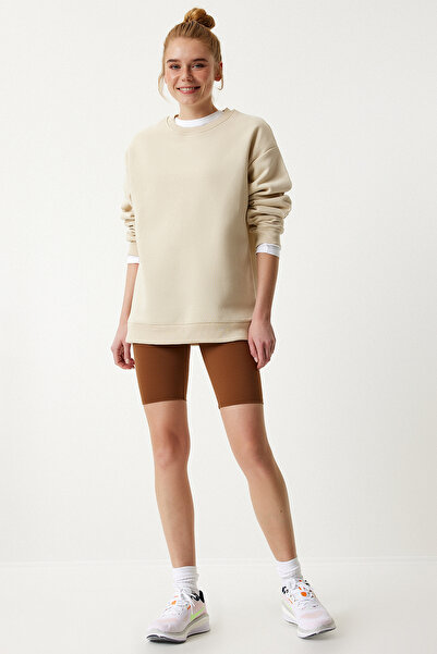 Lovelyİstanbul Oversize Şardonlu Basic Sweatshirt KREM LOW0001