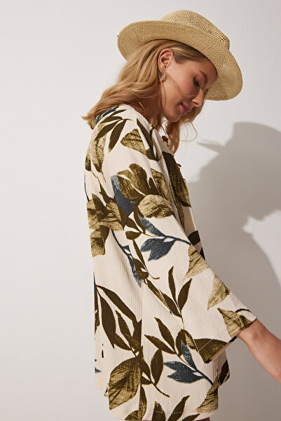 Lovelyİstanbul Καλοκαιρινό κιμονό με πράσινη κρέμα βισκόζης - Ldd0025