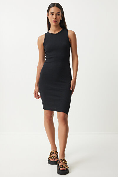 Lovelyİstanbul Μαύρο Μίνι Πλεκτό Φόρεμα - Καλοκαιρινό Μοντέλο Lff0010