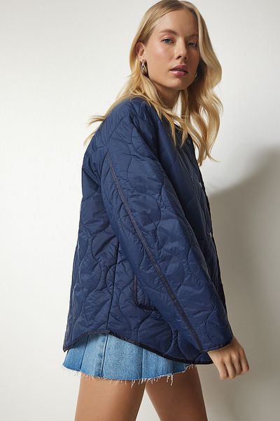 Lovelyİstanbul Navy Blue Oversize Quilted Coat - Ldz0011 with Pockets