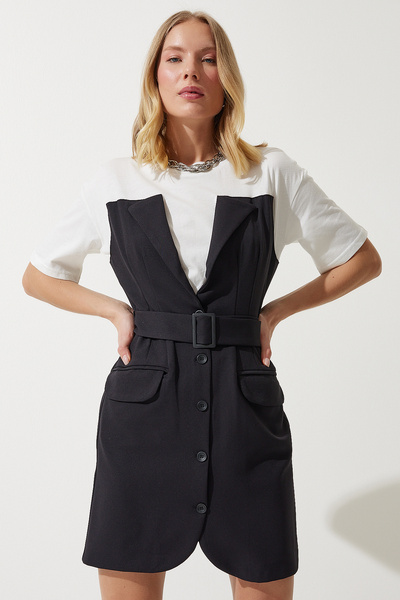 Lovelyİstanbul Ασπρόμαυρο Φόρεμα Μεταβατικής Αντίθεσης - Lrg0006