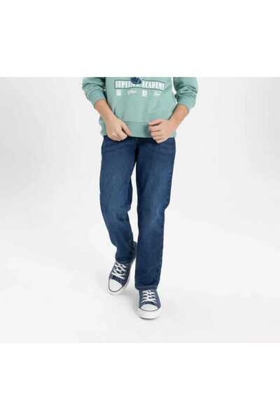 Pars Erkek Çocuk Slim Fit Çift Taraflı Ayarlanabilir Bel Düz Paça Cepli Koyu Mavi Jean Pantolon