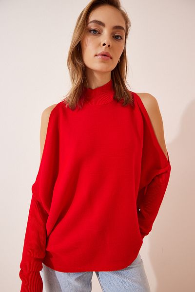 Lovelyİstanbul Oversize Red Knitwear Sweater - Cut Out Detail, Las0003