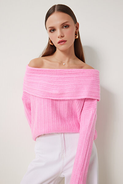 Lovelyİstanbul Candy Pink Open Shoulder Knitwear Sweater - Lpf0005
