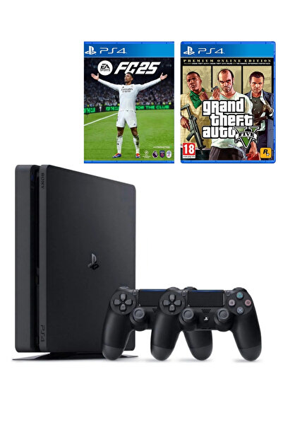 Sony Playstation 4 Slim 1 TB + 2. DualShock Kol + Ps4 FC 25 + GTA 5 (ithalatçı Garantili)