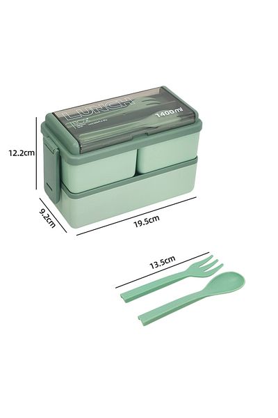 Choice 2 1400ml Green Double Layer Portable Lunch Box For Kids With Fork And Spoon Microwave Bento Boxes Di