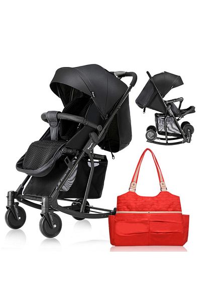 TEKNUM Teknum Stroller with Rocker w/ Red Diaper tote Bag- Black