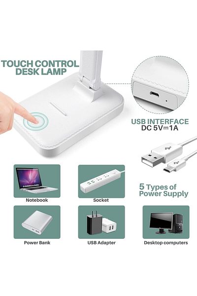 COOYA Desk Lamp, Portable LED Table Lamp with USB Charging Port,Multifunction Touch Control Desk Lamps