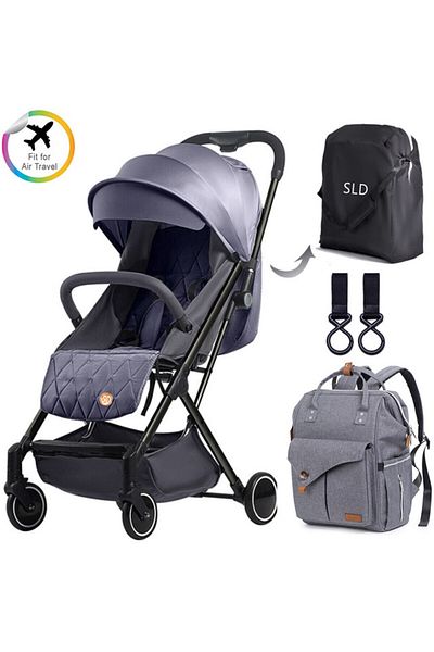 TEKNUM Teknum Grey Travel Lite Stroller + Alameda Diaper Backpack-Large-Grey with Hooks