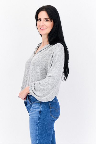 Brave Soul Women Hooded Long Sleeve Heather Crop Sweatshirt, Grey