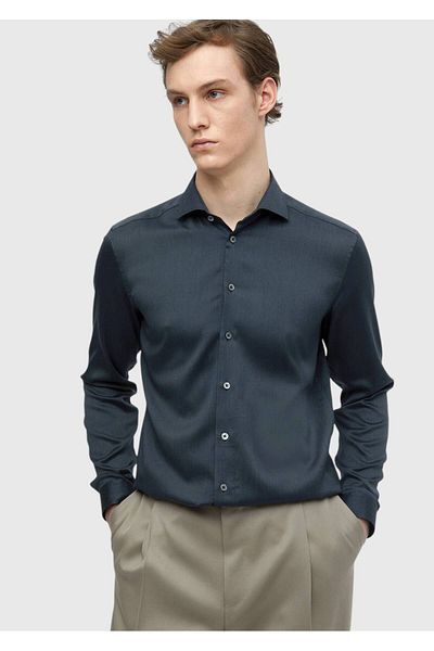 Ramsey Hard Coal Plain Casual Fit Weben Lässiges Seidenmischhemd