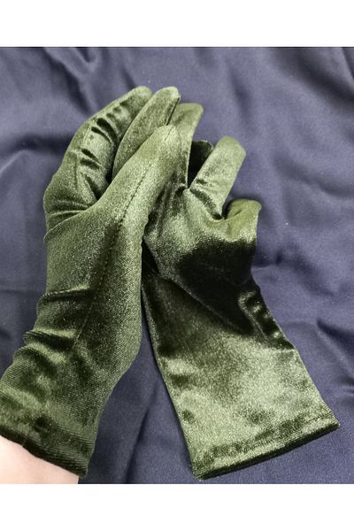 es moda shop Elisabeth Soldier Green Ankle Length Velvet Gloves