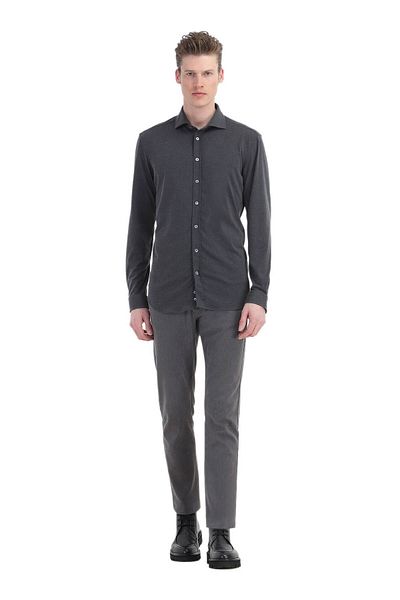 Ramsey Hard Coal Plain Regular Fit Freizeithemd aus Webstoff