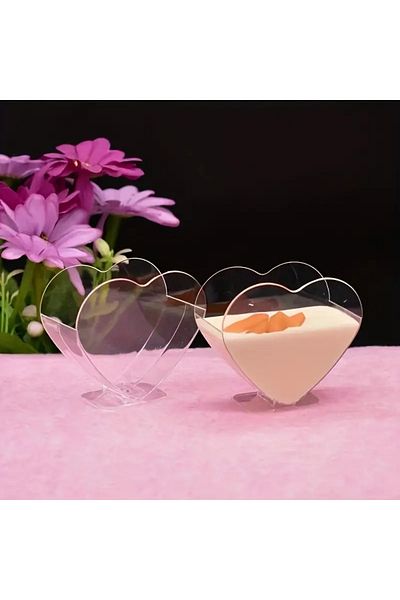 Hobi Kafe 10Pcs Heart Shaped Appetizer Dessert Presentation Bowls Made from Hard Plastic for Valentine's Day