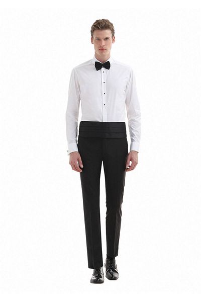 Ramsey Weißes, schlichtes Slim Fit Smokinghemd mit Doppelmanschette und klassischem Kragen