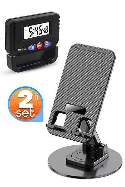 Telvesse ΣΕΤ 2 Βάσεις Τηλεφώνου Φοιτητικό Ρολόι Πτυσσόμενη Βάση Τηλεφώνου για Tablet με Χρονόμετρο Pomodoro