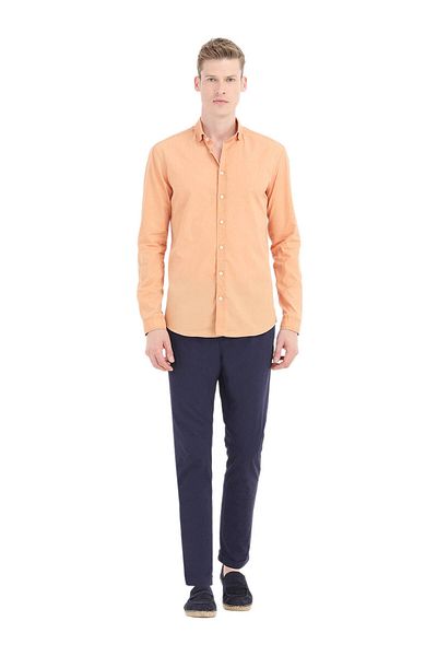 Ramsey Orangefarbenes, einfarbiges, legeres Hemd aus 100 % Baumwolle mit normaler Passform