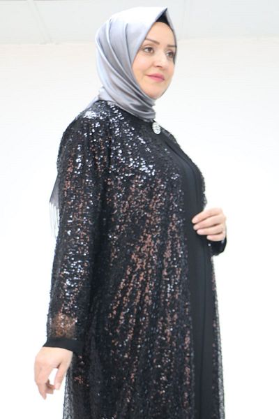 Eslina 57201 Plus Size Skirt Floor-Layer Sandy -Pul Sequin Dress - Black