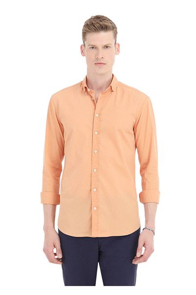 Ramsey Orangefarbenes, einfarbiges, legeres Hemd aus 100 % Baumwolle mit normaler Passform