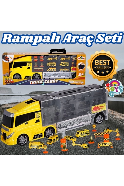 NeUygun Rampalı İnşaat Tır Seti - İnşaat Taşıyıcı Tır - Kaydıraklı Kamyon - A...