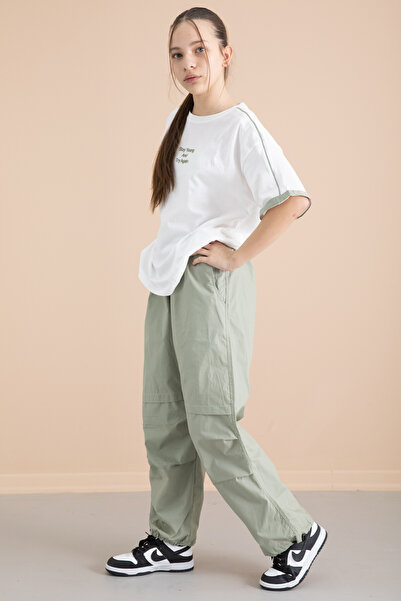 Cansın Mini Khaki Girl's Parachute Pants 2 Piece Set 20389