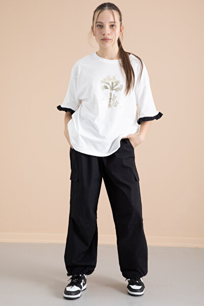 Cansın Mini Black Girls' T-Shirt and Cargo Pocket Pants 2-Piece Set 20393