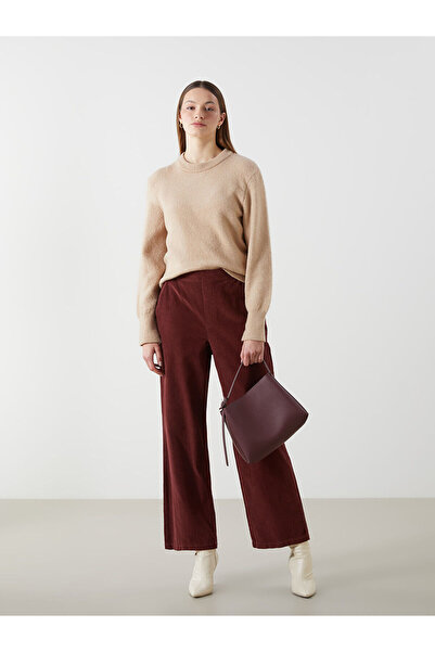 LC Waikiki Gerade geschnittene Damenhose aus Samt mit elastischem Bund