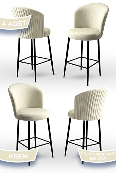 Canisa Alte Serisi 4 Adet Krem Sandalye 65 Cm Ada Mutfak Bar Sandalyesi Babyf...