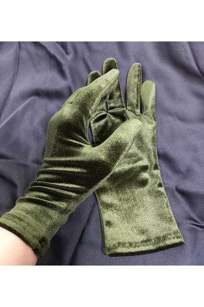es moda shop Elisabeth Soldier Green Ankle Length Velvet Gloves