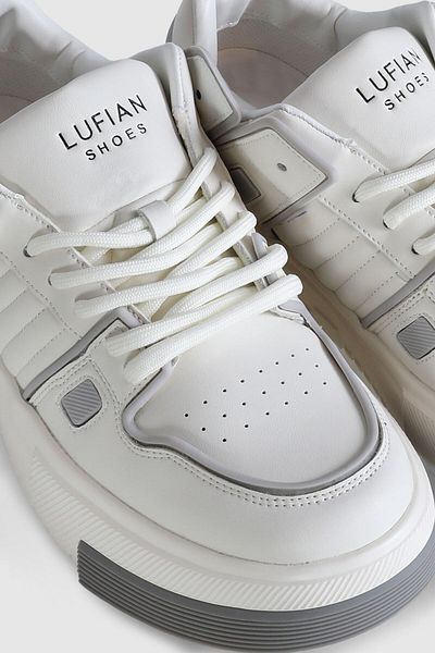 Lufian Genuine Leather Lace-Up Comfort Sole Men's Sneaker Shoes White