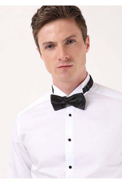 Ramsey Weißes, schlichtes Slim Fit Smokinghemd mit Kläppchenkragen und Doppelmanschette