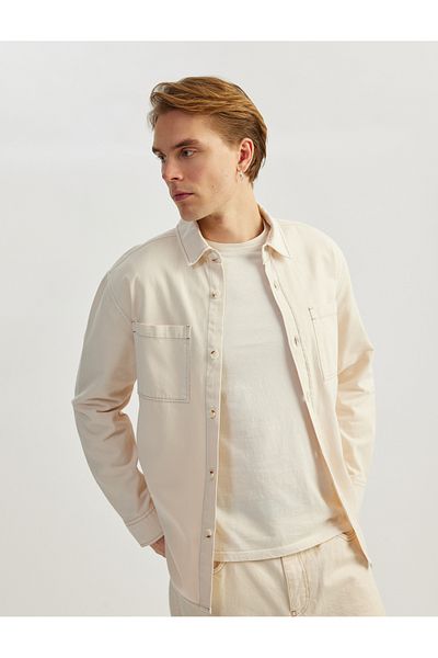 Koton Cotton Buttoned Regular Fit Washed Classic Collar Pocket Detailed Long Sleeve Shirt