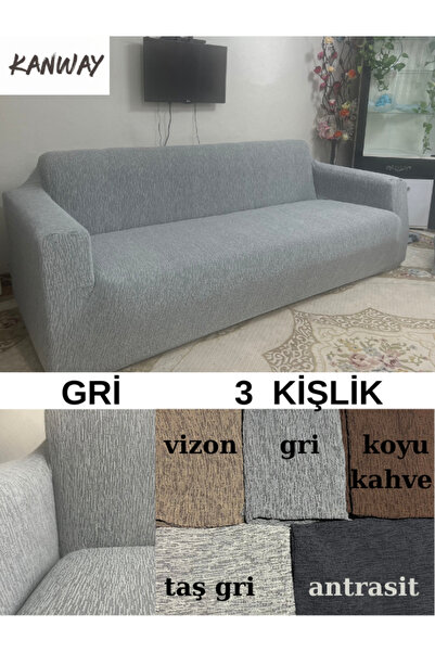 kanway Düz Jakarlı 3 Kişilik Kanepe Örtüsü / Lastikli Koltuk Örtüsü / Çekyat ...