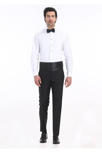 Ramsey Weißes, schlichtes Slim Fit Smokinghemd mit Doppelmanschette und klassischem Kragen