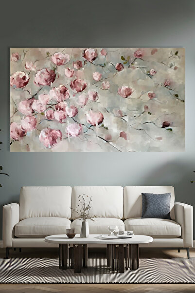 hediye kapında Yağlı Boya Görünümlü Pembe Çiçek  Kanvas Tablo