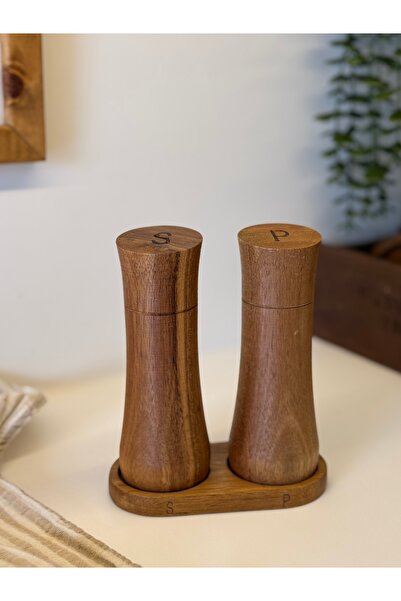 BUCOLIC 2'li Akasya Standlı Tuzluk-Biberlik Seti